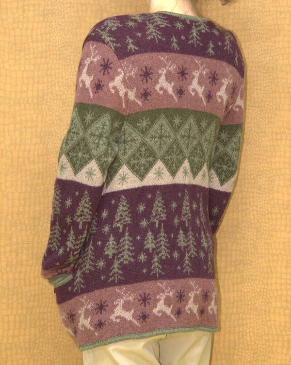 Lang paars/groen winters vest allover print