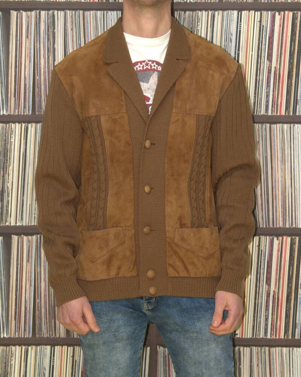 Bruine suède tussenjas met gebreide details