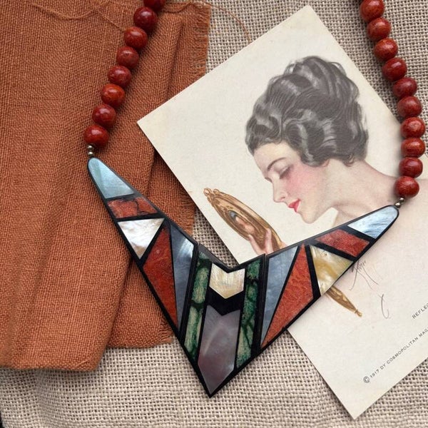 Vintage Statementketting – Art Deco Inlay