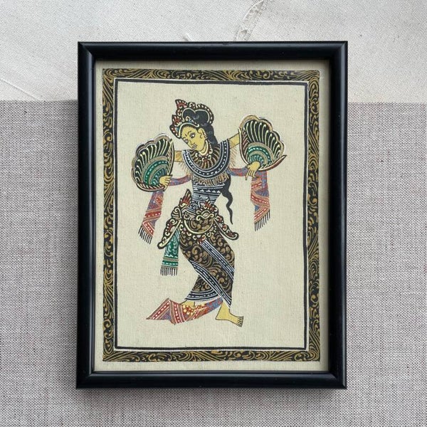 Vintage Handgeschilderd Indonesisch Kunstwerk – Dansende Vrouw Met Gouden Details