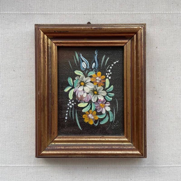 Klein Vintage Bloemenschilderijtje Handgeschilderd