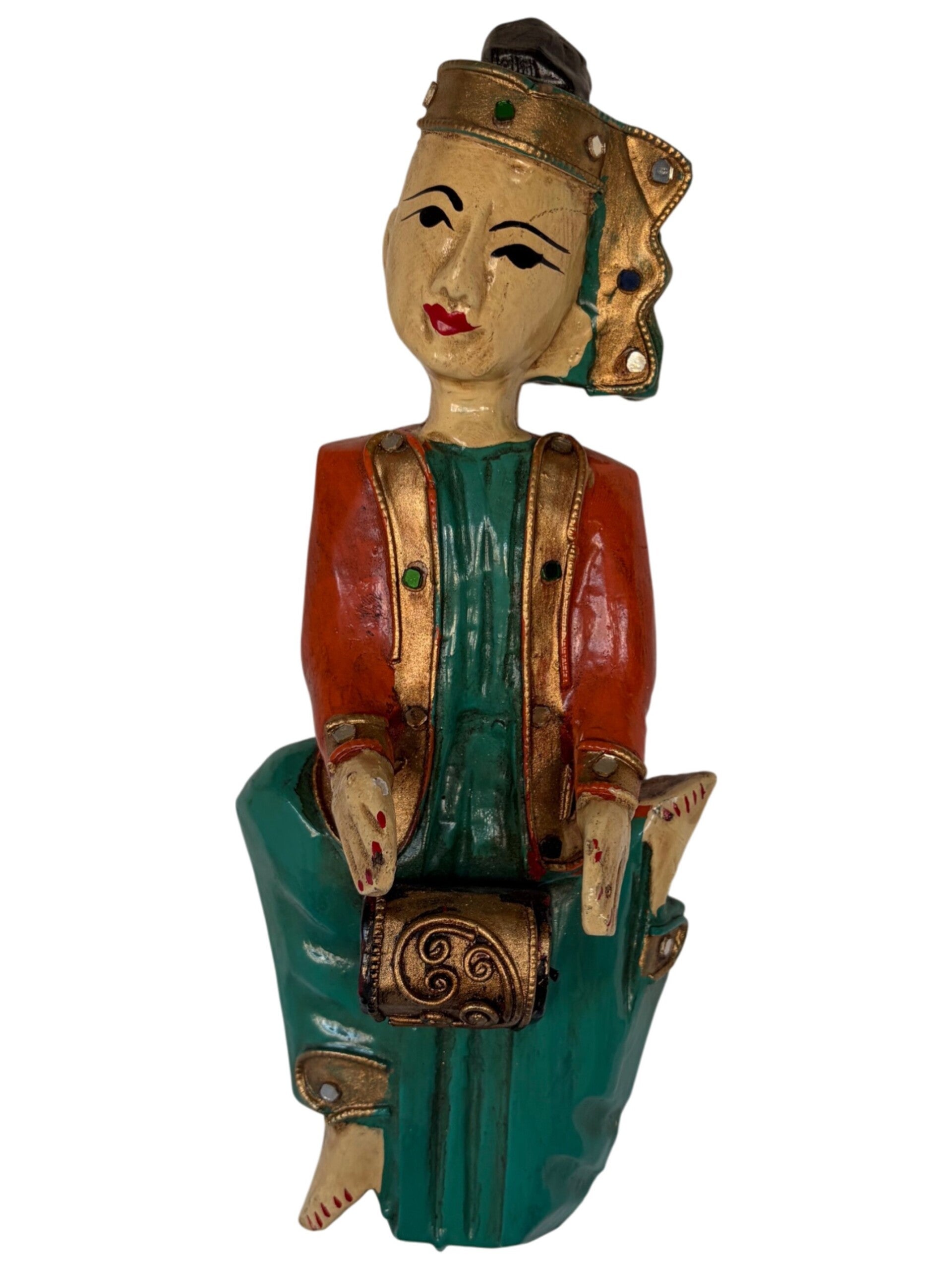 Vintage Handbeschilderde Wandsculptuur – Aziatisch Geïnspireerde Muzikante (Jaren 60/70)