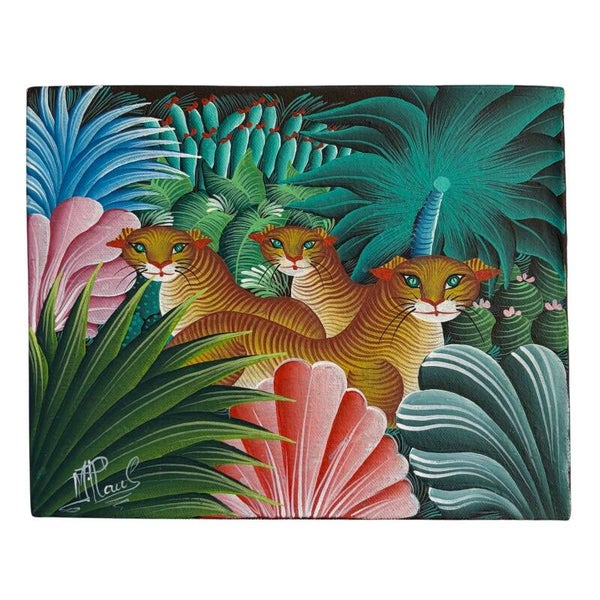 Vintage Haïtiaans Schilderij Met Katten - M. Paul