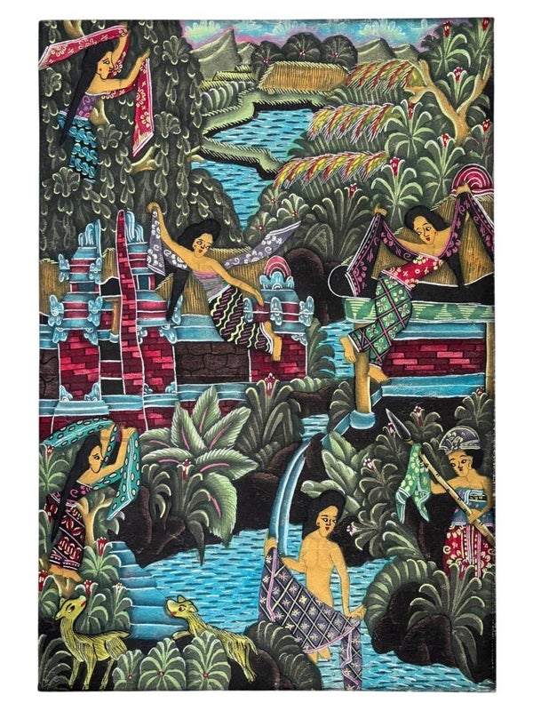 Vintage Handgeschilderd Schilderij Uit Indonesië – Dorpsleven