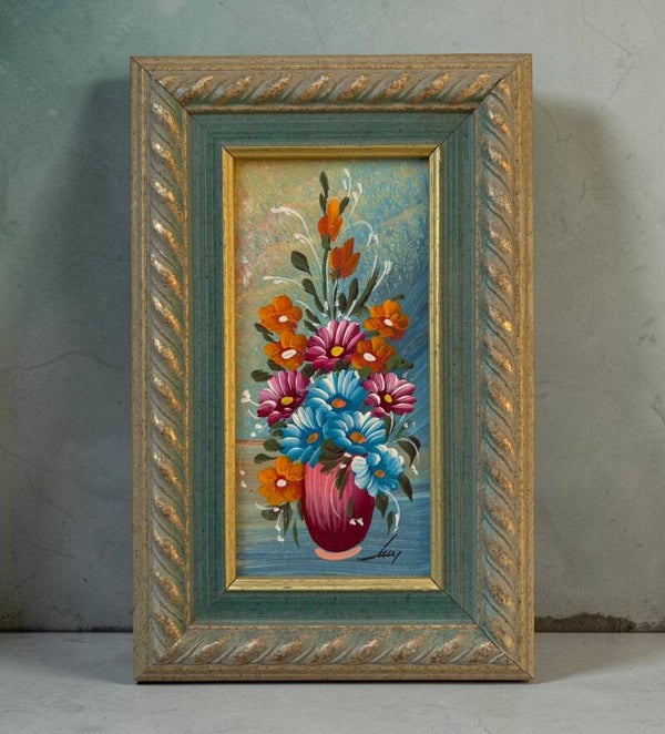 Vintage Handgeschilderd Bloemenschilderijtje
