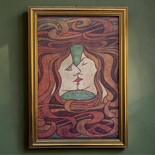 Vintage Lijst Met Art Nouveau Print