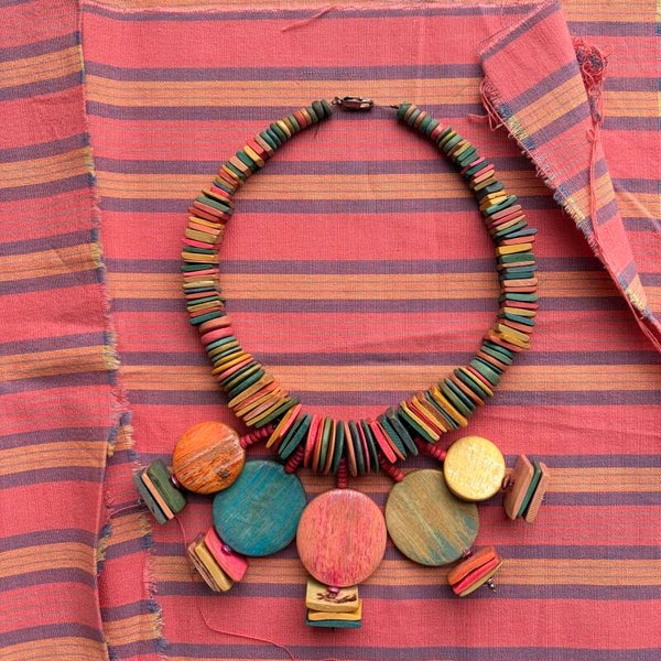 Vintage Statementketting Kleurrijke Houten Kralen