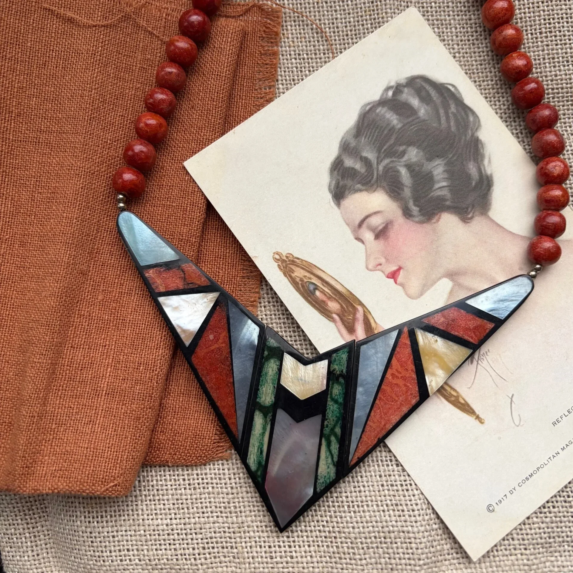 Vintage Statementketting – Art Deco Inlay
