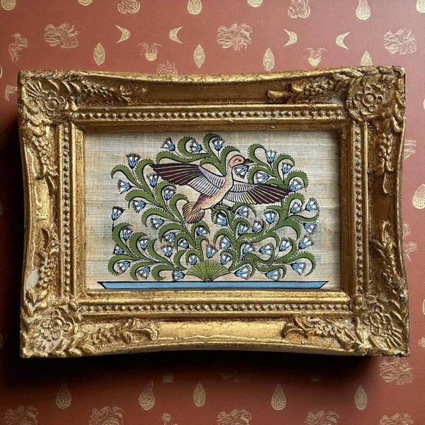 Handbeschilderd Egyptisch Schilderij Op Papyrus In Pre-Loved Frame