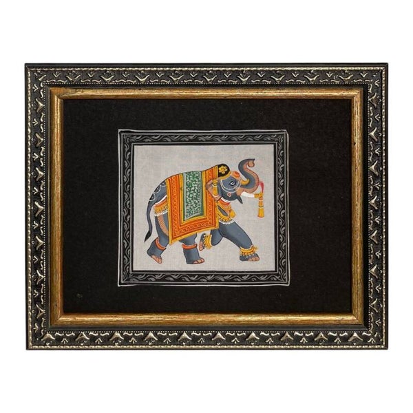 Handbeschilderde Indiase Miniatuurschildering In Vintage Lijst – Olifant