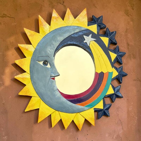 Handbeschilderde Vintage Zon- En Maanspiegel