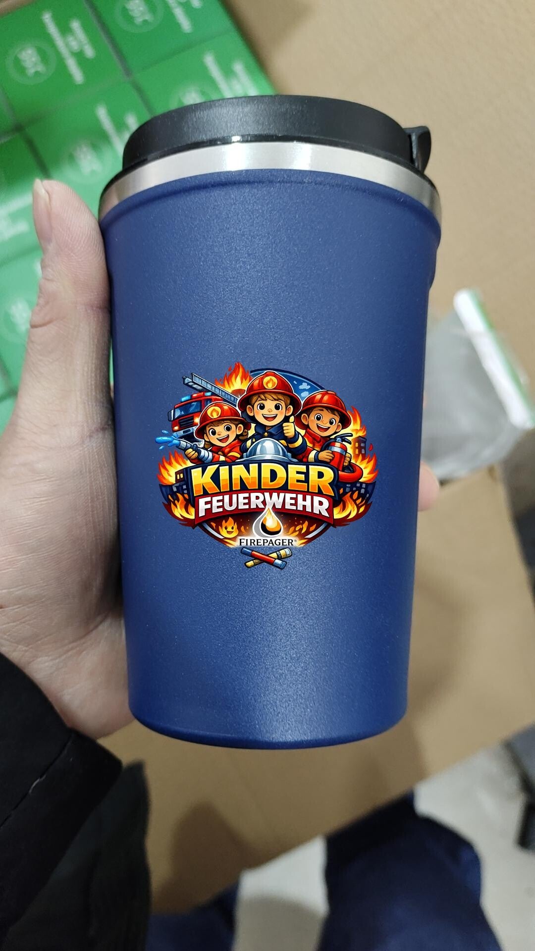 FirePager Thermobecher 380ml mit digitaler Temperaturanzeige Kinderfeuerwehr