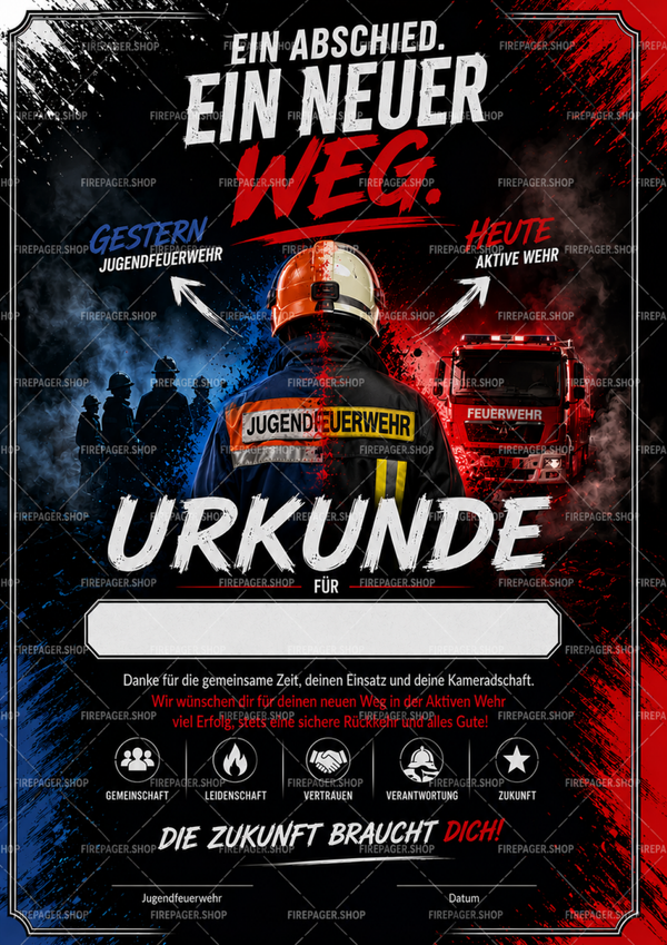 Abschiedsurkunde – Jugendfeuerwehr → Aktive Wehr