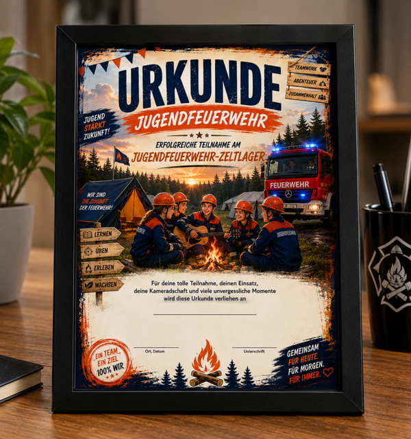 Urkunde Jugendfeuerwehr – Erfolgreiche Teilnahme am Jugendfeuerwehr-Zeltlager