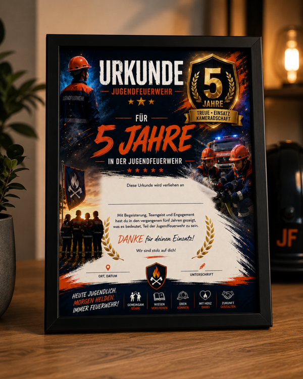 🏆 Jubiläumsurkunden Jugendfeuerwehr Mitgliedschaft (2–5 Jahre)