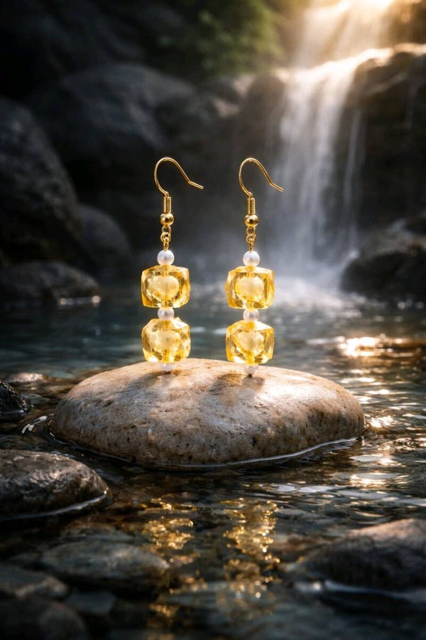 Yellow Square Earrings