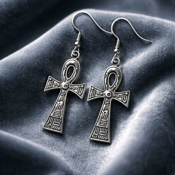 Egyptian Large Patterned Cross Earrings