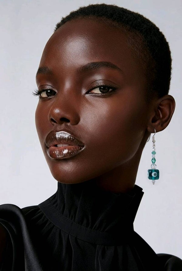 Square Green Drop Earrings
