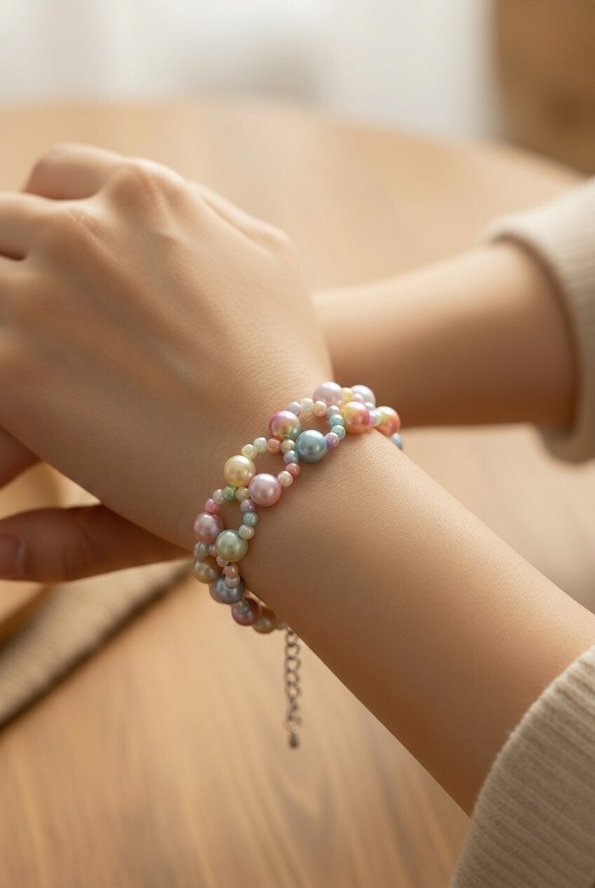 Pinks and Greens Faux Pearl Bracelet