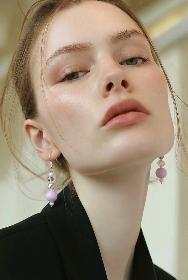 Pink Jade and Crystal Earrings