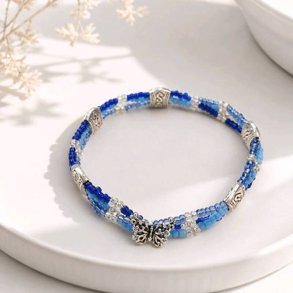 Three Strand Blue Seed Bead Bracelet