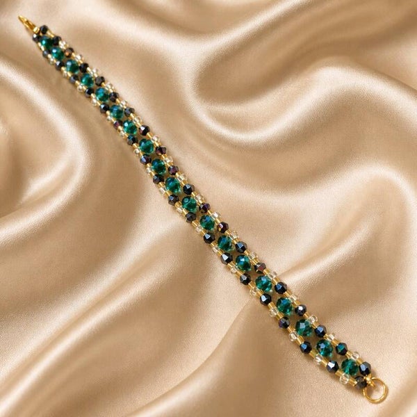 Black, Green and Gold Crystal Bracelet