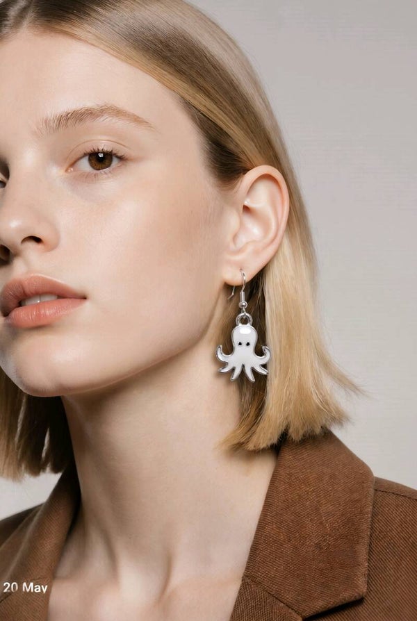 White Octopus Earrings