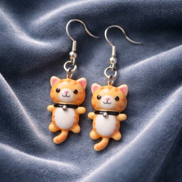 Orange and Peach Cat Earrings