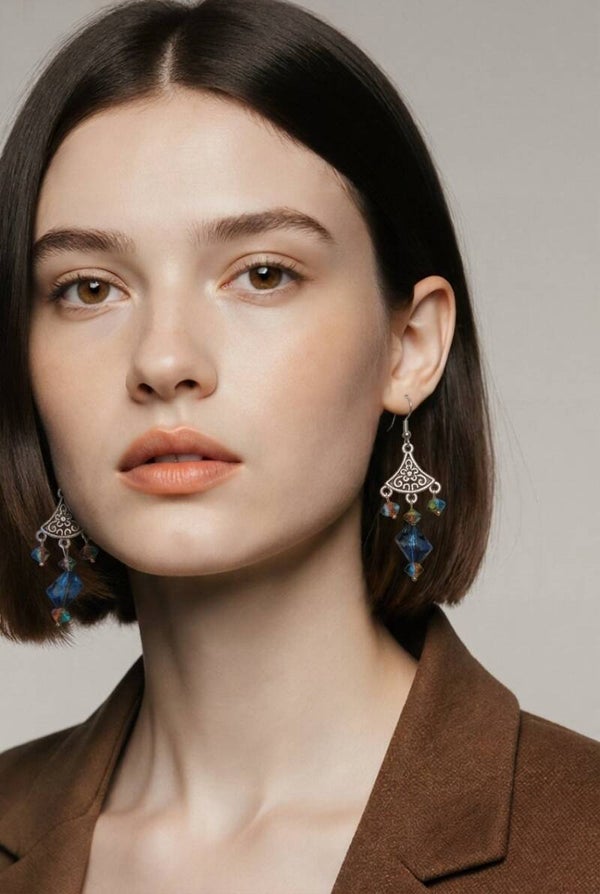 Antiqued Green and Copper Austrain Crystal Boho Earrings