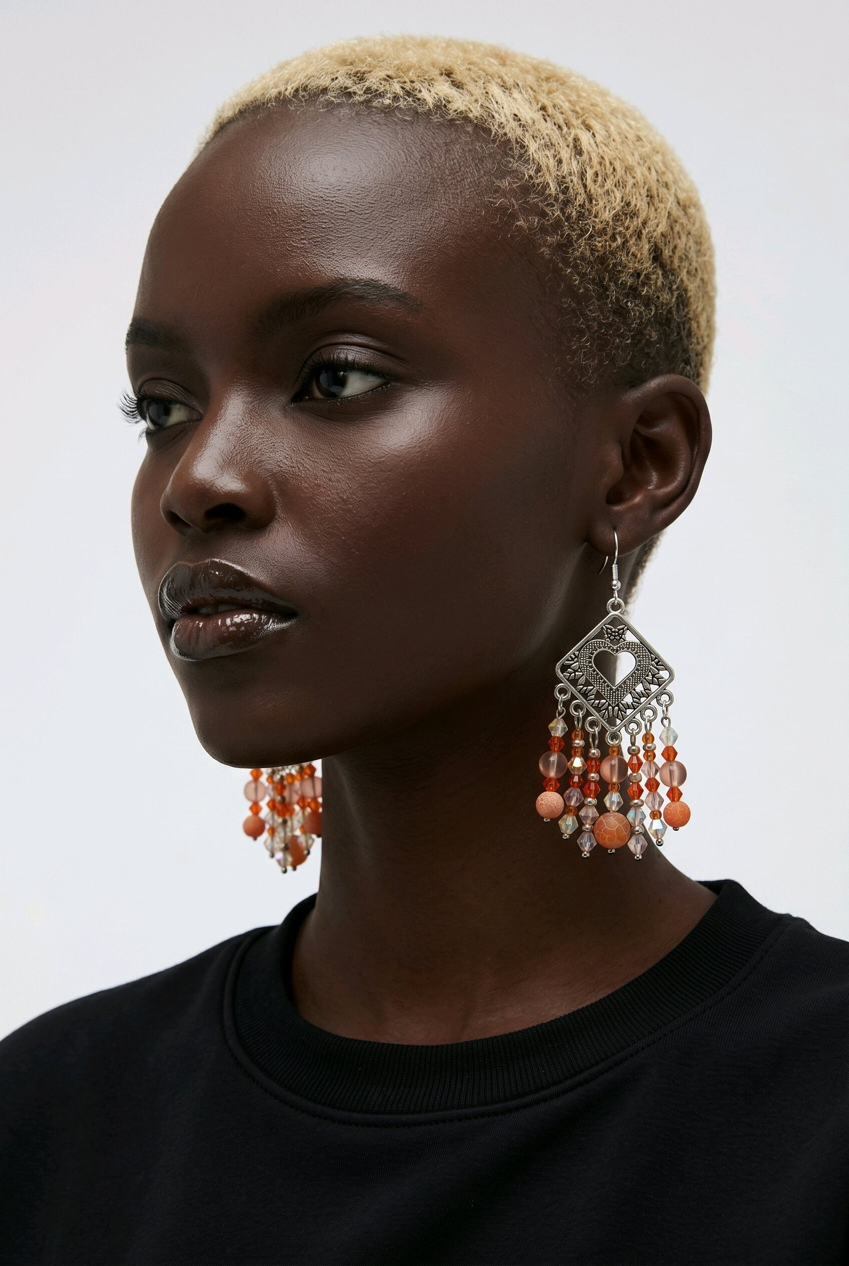 Vintage boho orange crackle bead earrings