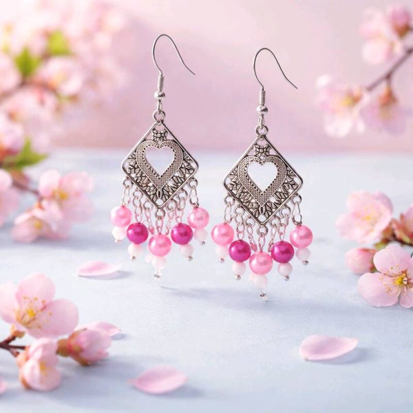 Boho vintage pink pearl earrings