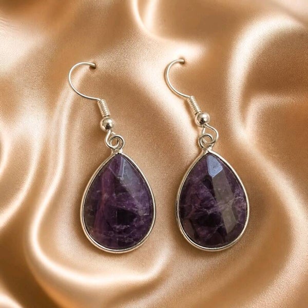 Ameythst and Silver Drop Earrings