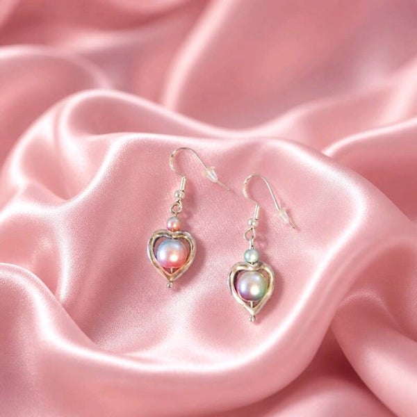 Coloured Faux Pearl Heart Earrings