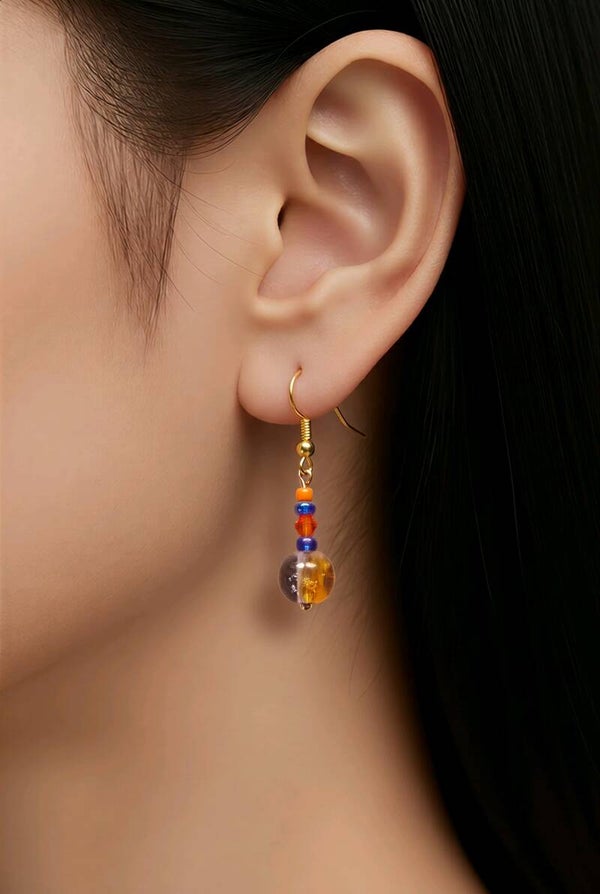 Orange and Blue Crackle Bead Earrings