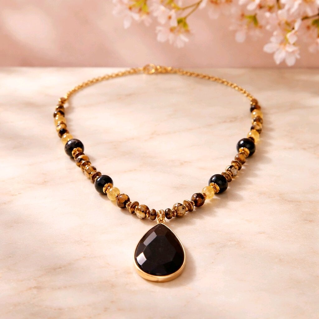 Lava rock noir drop necklace