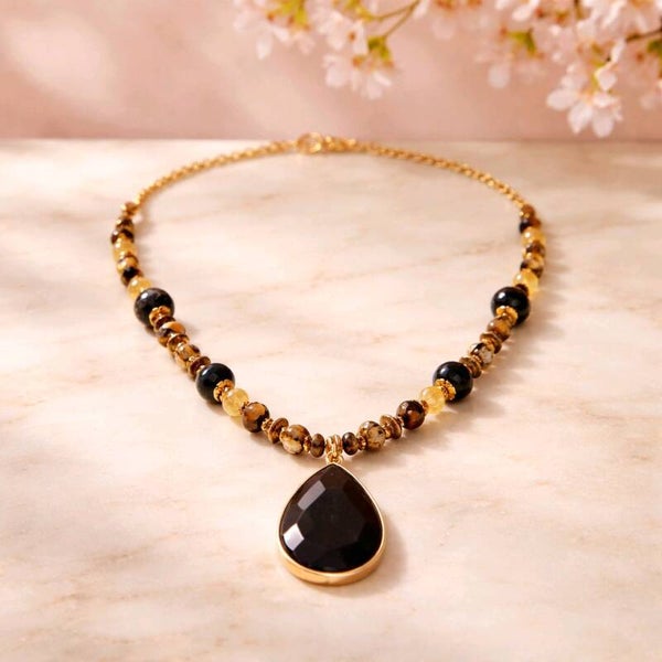 Lava rock noir drop necklace