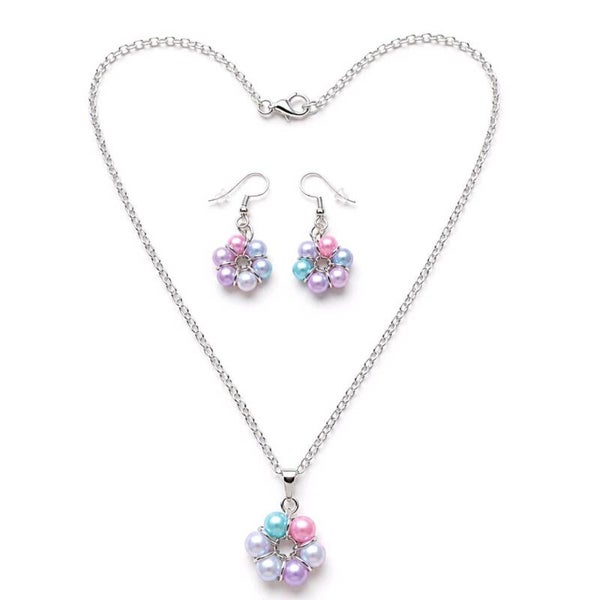 Faux Coloured Pearl Earrings and Necklace Set