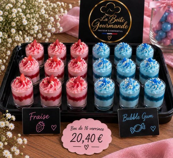 Box de 16 verrines – Fraise & Bubble Gum 🍓🩵