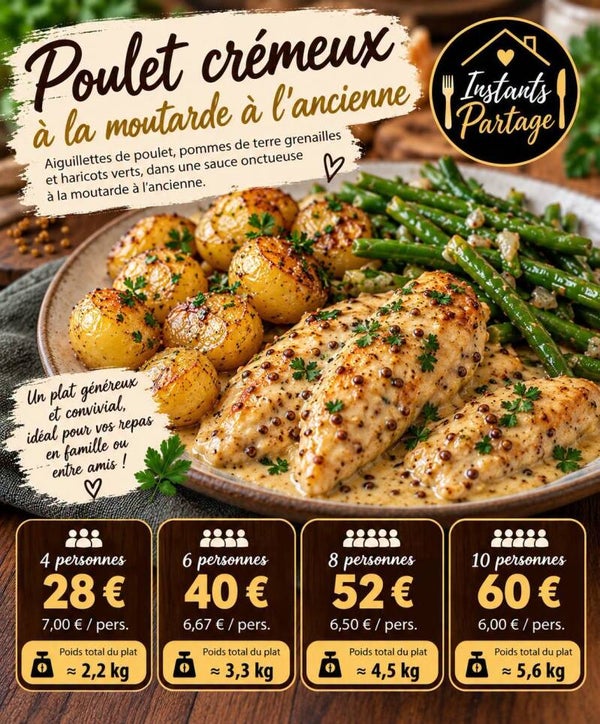 🍗 Poulet crémeux à la moutarde à l’ancienne – de 4 à 10 personnes