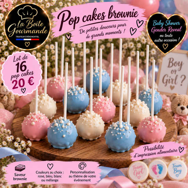 🍭 Pop Cakes Brownie personnalisés – Lot de 16