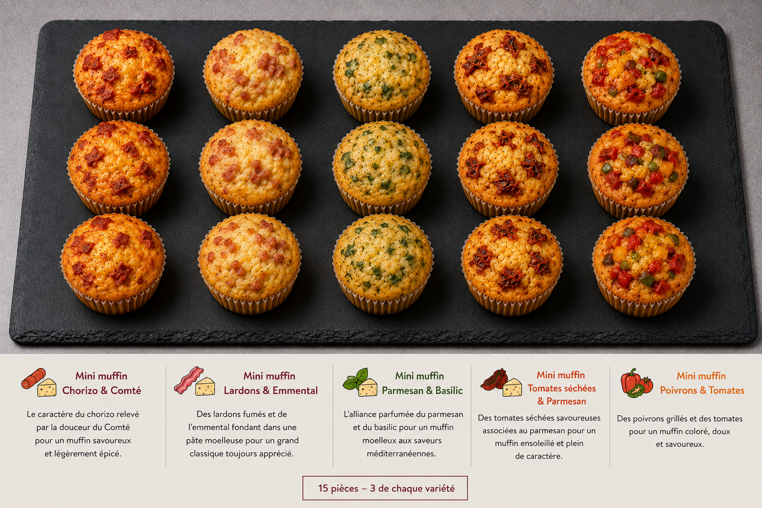 Plateau de 15 mini muffins salés