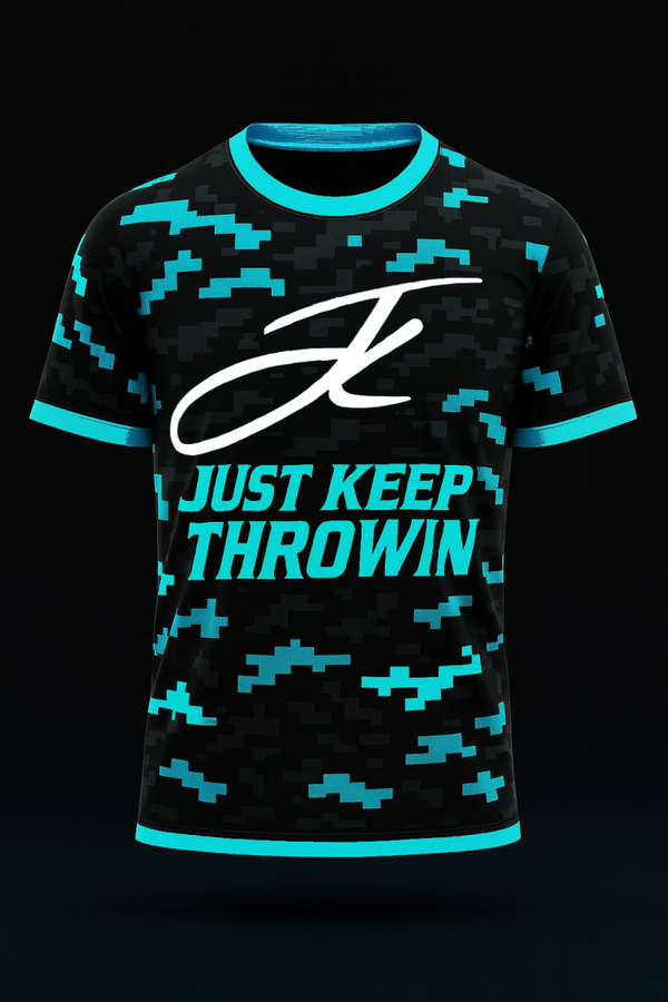 Digi camo turquoise Just Keep Throwin Jersey
