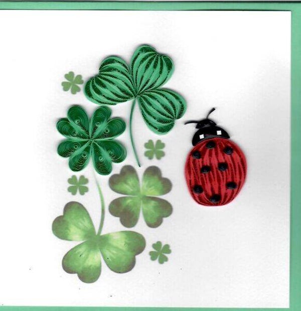 Quilling Card: Marienkäfer mit Kleeblatt