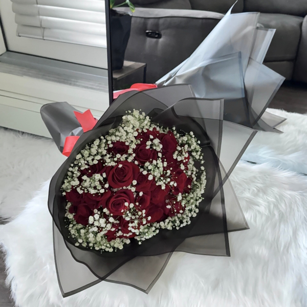 24 Red Roses with Baby’s Breath