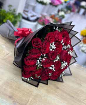 45  Red Roses Bouquet with 3 Balloon & Ferrero Chocolate 8 pcs - Birthday Gift