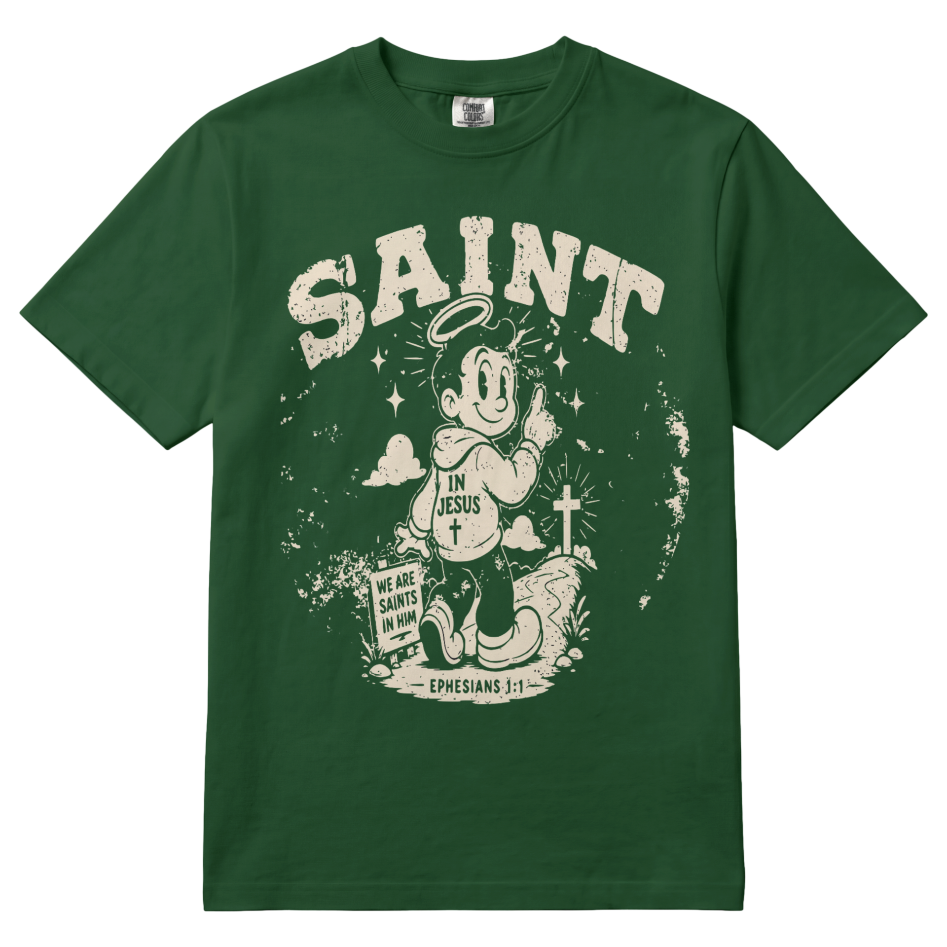 "Saint" Vintage Mascot Tee - Forest Green