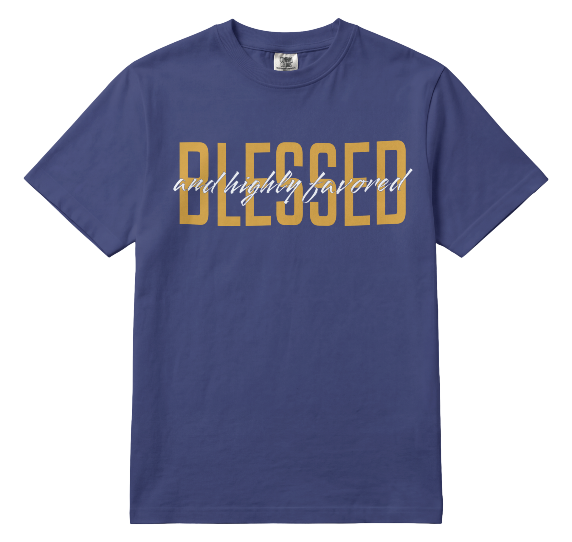 BLESSED & Highly Favored Graphic Tee - Navy Blue