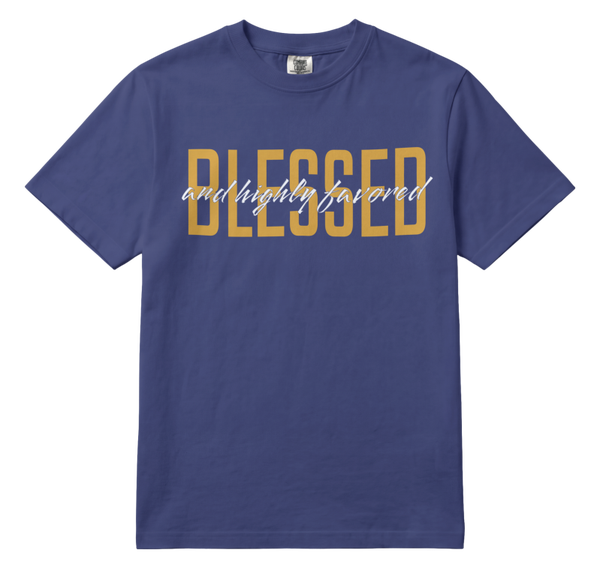 BLESSED & Highly Favored Graphic Tee - Navy Blue