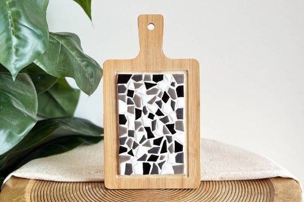 LC DIY pakket mozaïek borrelplank 20 cm zwart wit