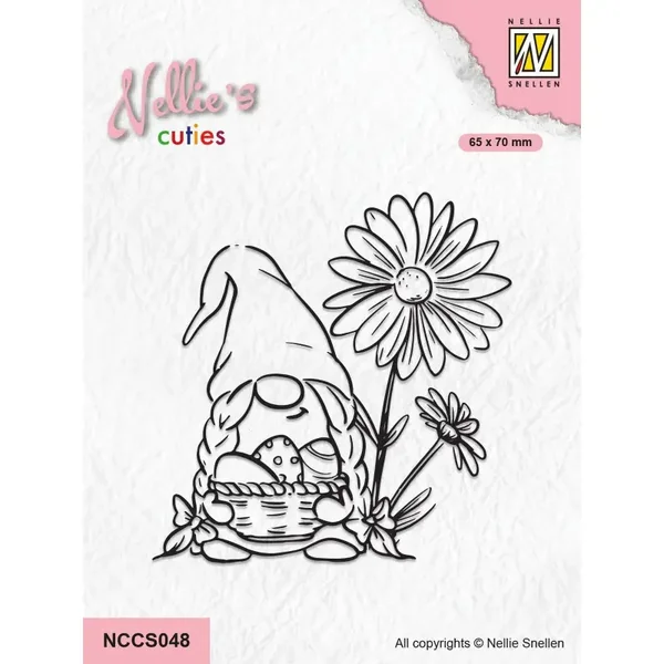 Nellie's Choice Cuties Clear Stempel Paas Gnome met bloemen